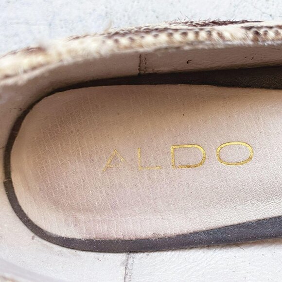 ALDO Comfortable Wedge Shoes Leather Animal Fur Casual Peep Toe Women's SZ 6.5 - Picture 5 of 11